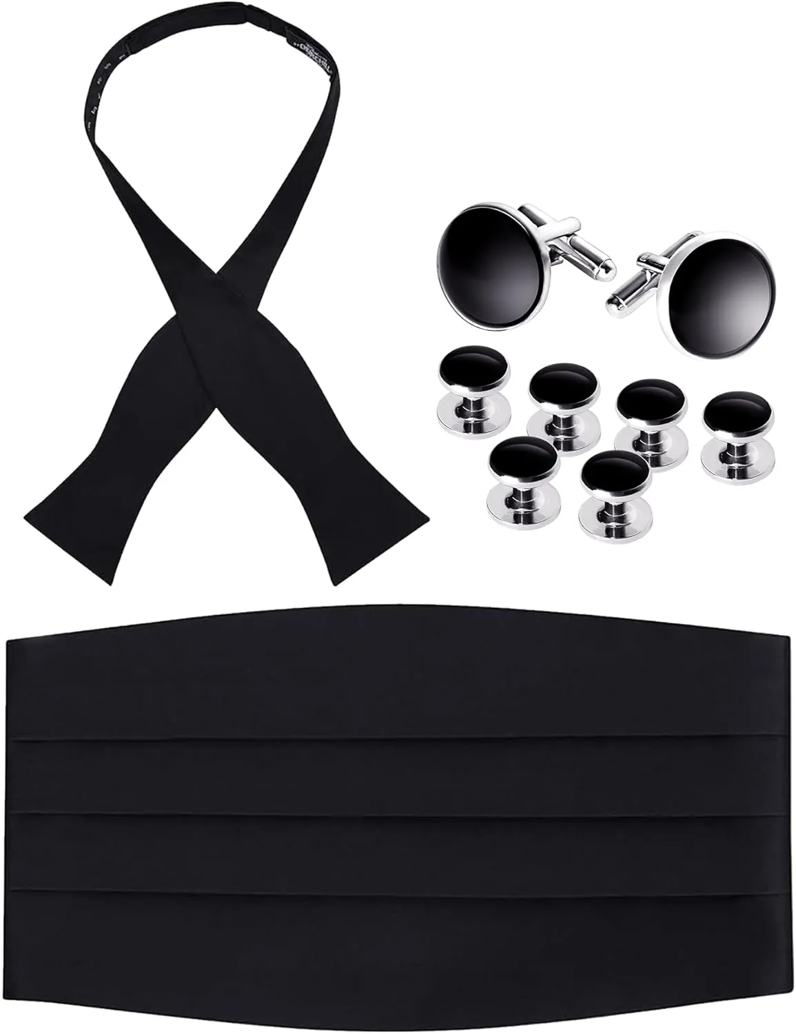 100% Silk Self-Tie Bow Tie and Cummerbund Set for Tuxedo, Wedding, Black-Tie Event- 16MM Silk, Gift Box