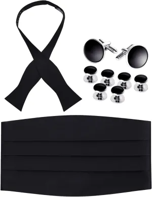 100% Silk Self-Tie Bow Tie and Cummerbund Set for Tuxedo, Wedding, Black-Tie Event- 16MM Silk, Gift Box