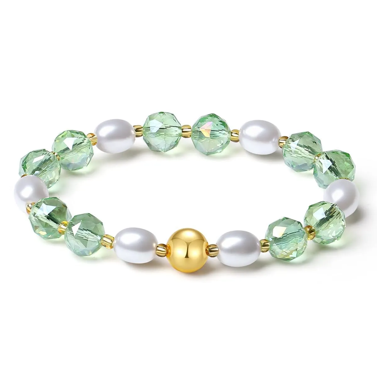 10mm Handmade Colorful Bling Beaded Bracelets Crystal Shell Pearl Stretch Jewelry for Women (Fruit Green)