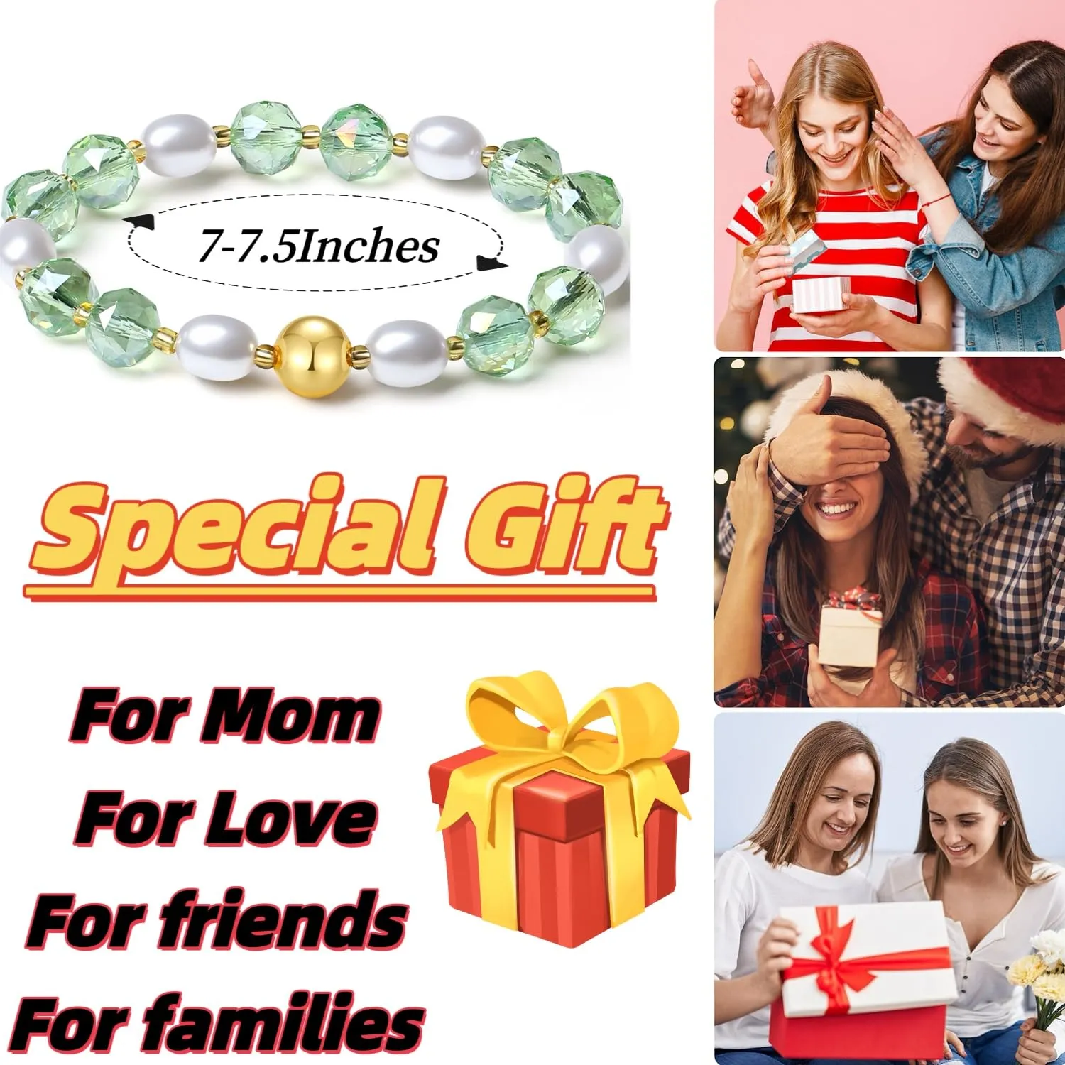 10mm Handmade Colorful Bling Beaded Bracelets Crystal Shell Pearl Stretch Jewelry for Women (Fruit Green)