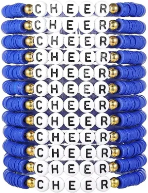 12 Pcs Colorful Multilayer Heishi Surfer Polymer Clay Beaded CHEER Stackable Stretch Bracelets Set Y2k Friendship Team Cheer Clay Bracelets for Women Men Game Day Jewelry Gifts