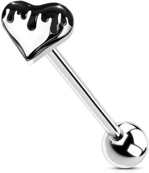 14G Heart Tongue Rings for Women Stainless Steel Love Heart Tongue Straight Barbell Hypoallergenic Tongue Piercing Jewelry Red/Black