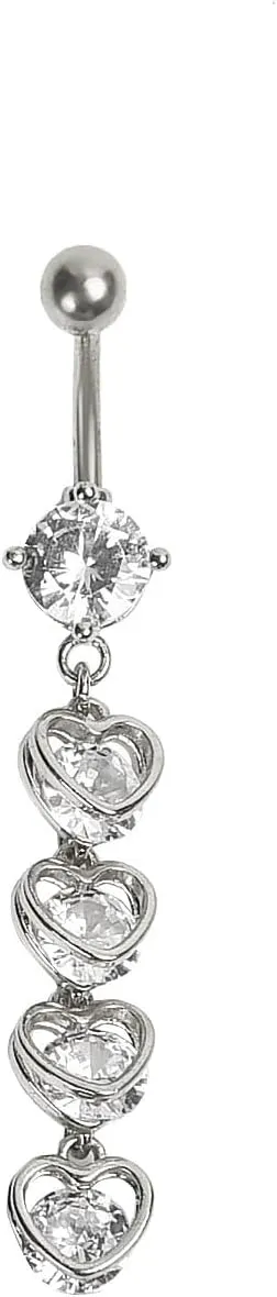 14G Long CZ Heart Dangle Belly Button Rings for Women Dangling Cubic Zirconia Stainless Steel Belly Ring Curved Navel Barbell Sparkling Navel Body Piercing Jewelry 3/8" 10mm