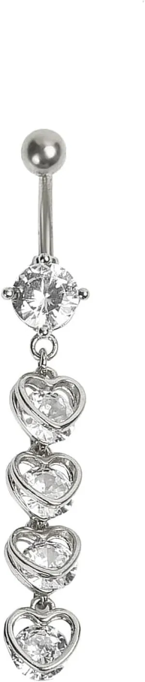 14G Long CZ Heart Dangle Belly Button Rings for Women Dangling Cubic Zirconia Stainless Steel Belly Ring Curved Navel Barbell Sparkling Navel Body Piercing Jewelry 3/8" 10mm