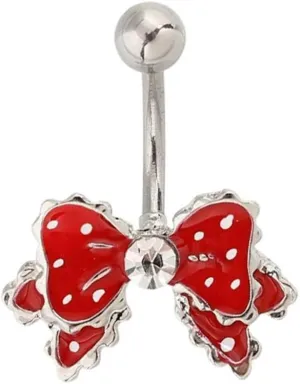 14G Polka Dots Bowknot Belly Button Rings for Women Hypoallergenic Stainless Steel Navel Ring 3/8" 10mm Curved Barbell Studs Dainty Body Piercing Jewelry