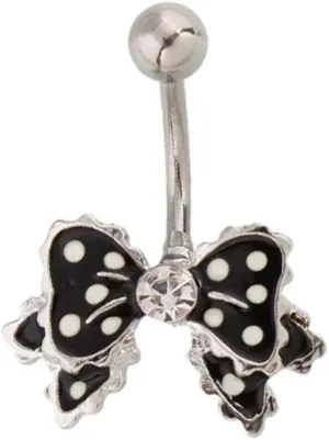14G Polka Dots Bowknot Belly Button Rings for Women Hypoallergenic Stainless Steel Navel Ring 3/8" 10mm Curved Barbell Studs Dainty Body Piercing Jewelry