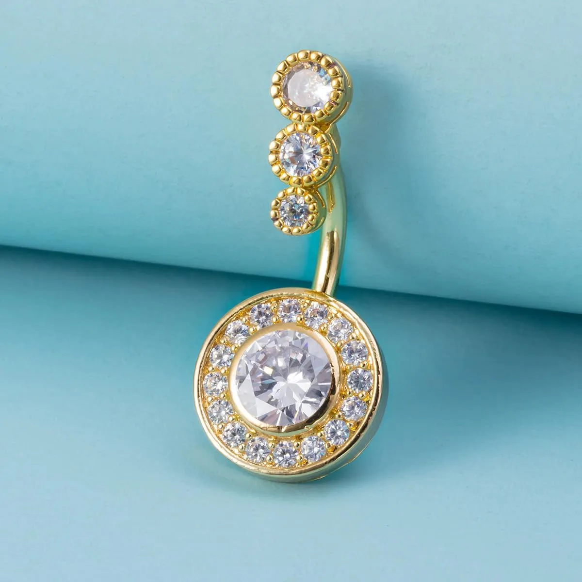 14G Surgical Steel Round CZ Belly Button Rings for Women Sparkle Rhinestone Curved Navel Barbell Ring Body Piercing Jewelry 3/8" 10mm