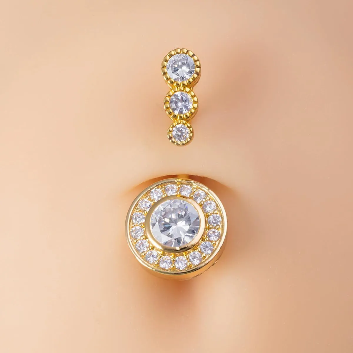 14G Surgical Steel Round CZ Belly Button Rings for Women Sparkle Rhinestone Curved Navel Barbell Ring Body Piercing Jewelry 3/8" 10mm