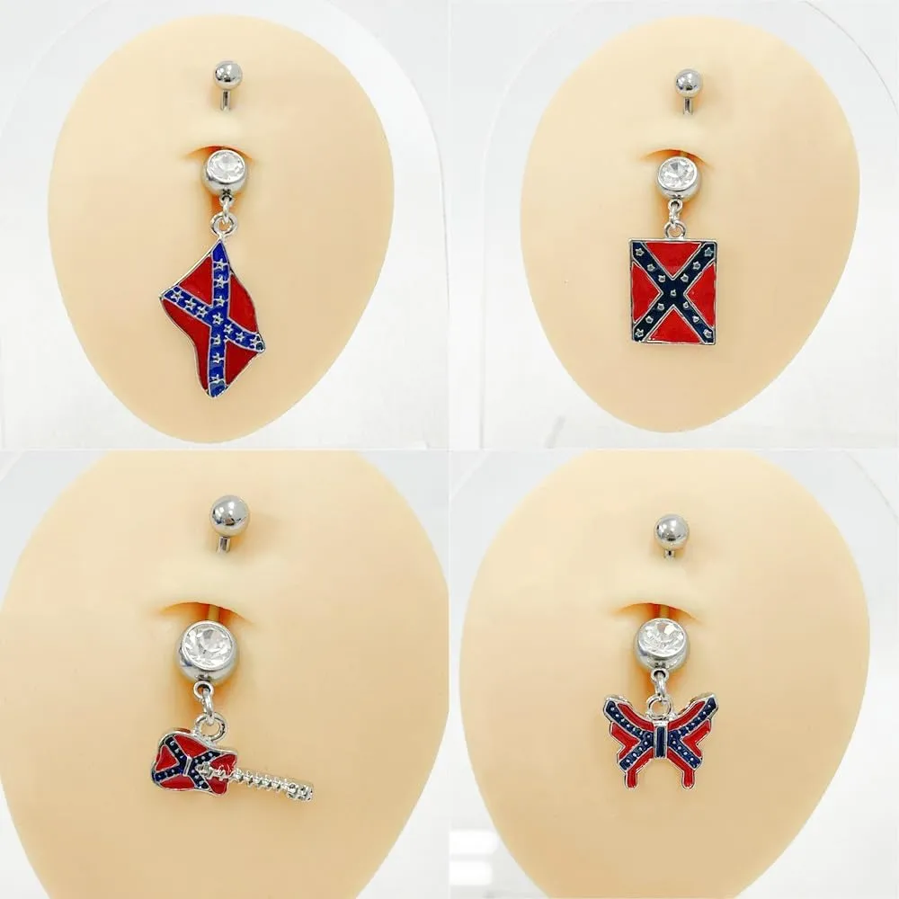 14G USA American Flag Dangle Belly Button Rings for Women Stainless Steel Belly Navel Curved Barbell Dangling Body Piercing Jewelry for Women