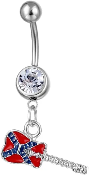 14G USA American Flag Dangle Belly Button Rings for Women Stainless Steel Belly Navel Curved Barbell Dangling Body Piercing Jewelry for Women