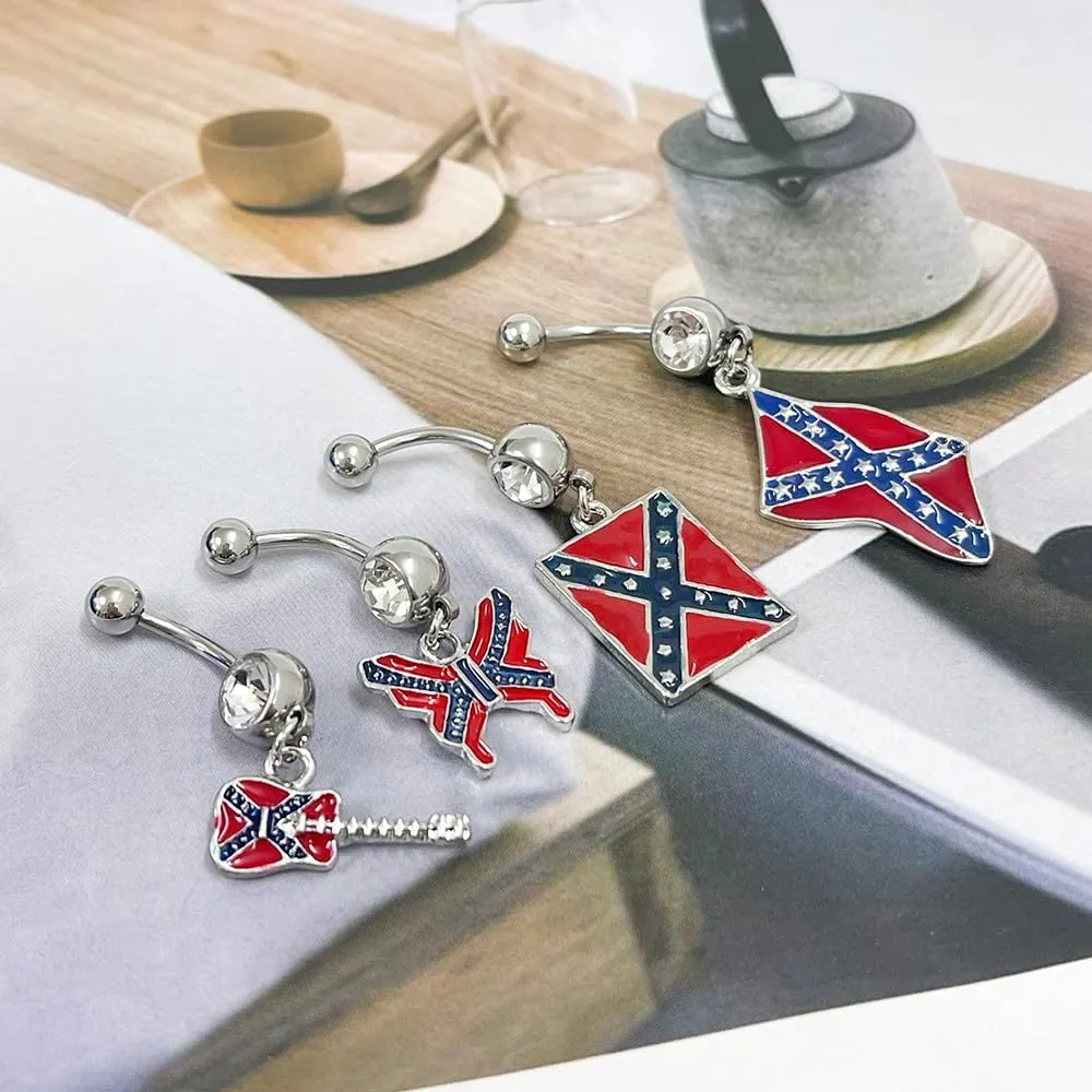 14G USA American Flag Dangle Belly Button Rings for Women Stainless Steel Belly Navel Curved Barbell Dangling Body Piercing Jewelry for Women