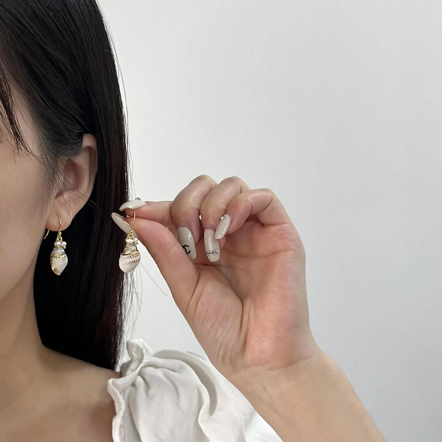 14K Gold Boho Beach Jewelry Ocean Seashell Conch Dangling Earrings for Women, Sterling Silver Hooks