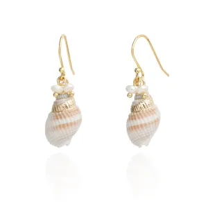 14K Gold Boho Beach Jewelry Ocean Seashell Conch Dangling Earrings for Women, Sterling Silver Hooks