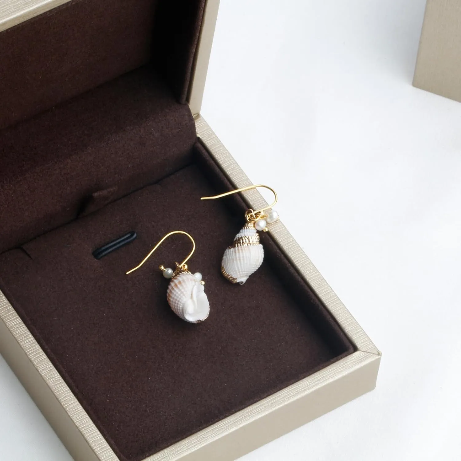 14K Gold Boho Beach Jewelry Ocean Seashell Conch Dangling Earrings for Women, Sterling Silver Hooks