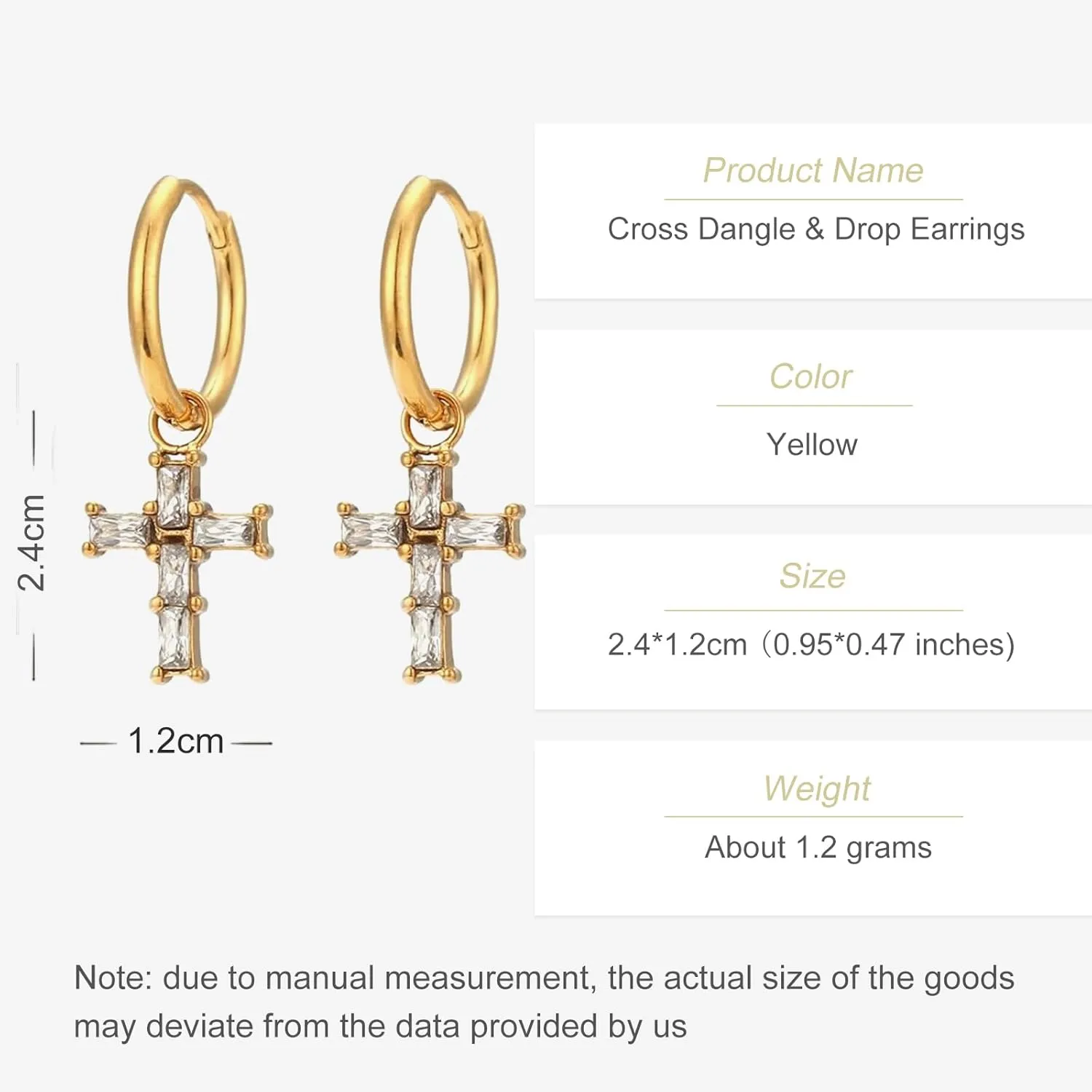14K Gold Cross Dangle & Drop Earrings with Moissanite, Symbol of Faith, Fashionable Jewelry Gfits for Her