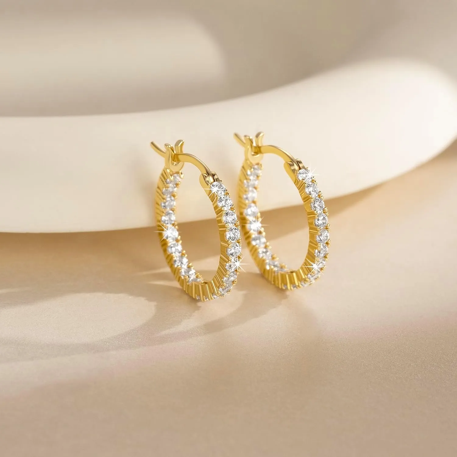 14K Gold Hoop Earrings for Women 14K Gold Earrings Hoop Earring for Women Elegant Dual-sided Cubic Zirconia Womens Earring 20mm/30mm