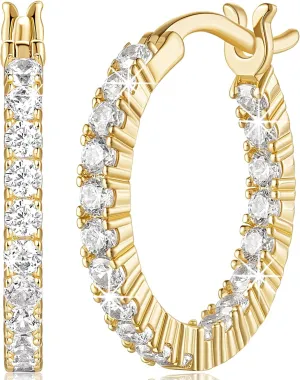 14K Gold Hoop Earrings for Women 14K Gold Earrings Hoop Earring for Women Elegant Dual-sided Cubic Zirconia Womens Earring 20mm/30mm