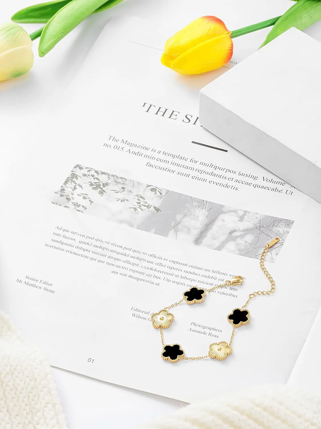 14K Gold Plated Dainty Colorful Five Leaf Clover Dot Bracelets for Women Lucky Flower Jewelry