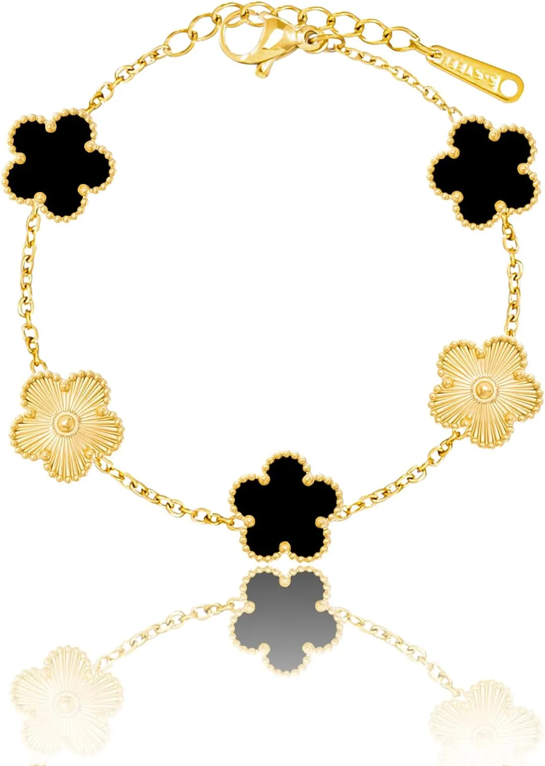 14K Gold Plated Dainty Colorful Five Leaf Clover Dot Bracelets for Women Lucky Flower Jewelry