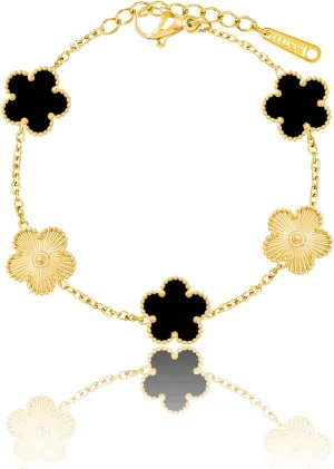 14K Gold Plated Dainty Colorful Five Leaf Clover Dot Bracelets for Women Lucky Flower Jewelry