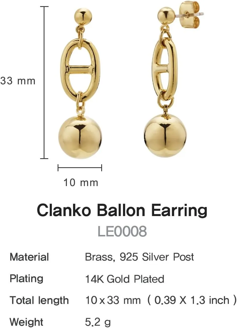 14K Gold Plated S925 Sterling Silver Post Lightweight Drop/Dangle Huggie Stud Earrings for Women | Ball Drop Earrings