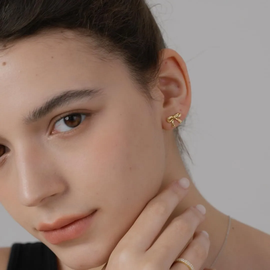 14K Gold Plated Sud| 925 Sterling Silver Post| Clover Butterfly Heart Bow Stud Earrings for Women  Dainty Earrings with Cubic Zirconia  Jewelry for Everyday Wear or Occasions