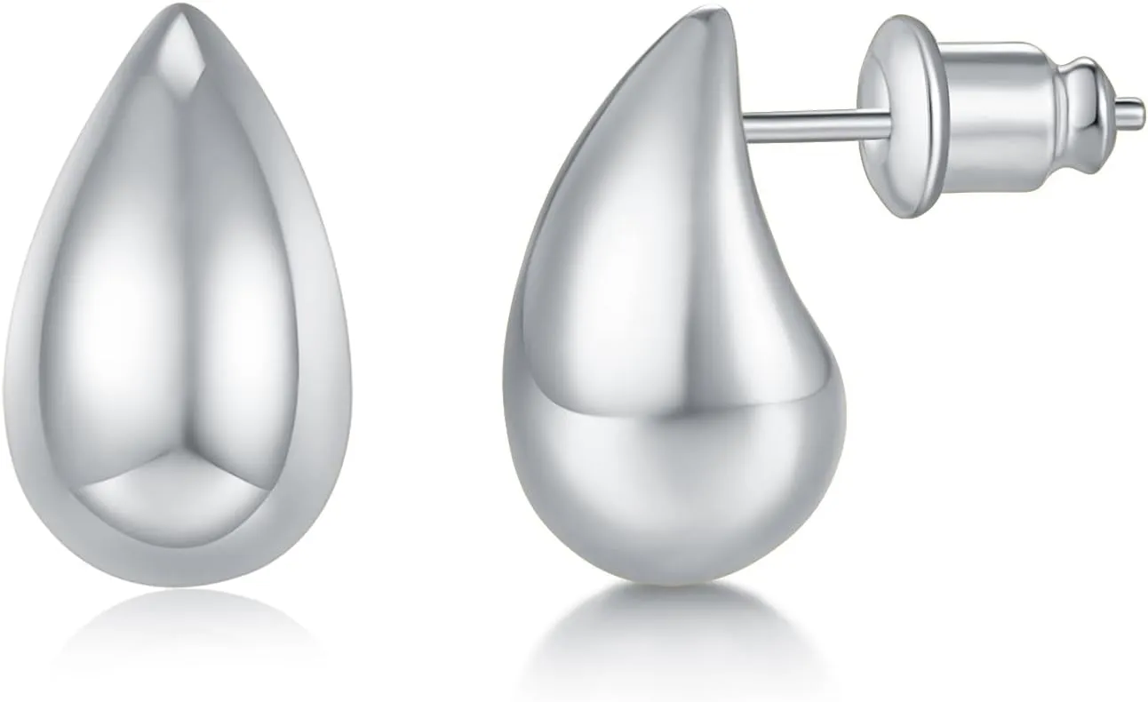 14K Gold/White Gold Plated 925 Sterling Silver Hoop Teardrop Chunky Earrings | Lightweight Drop Earrings for Women | Designer-Inspired Statement Earrings