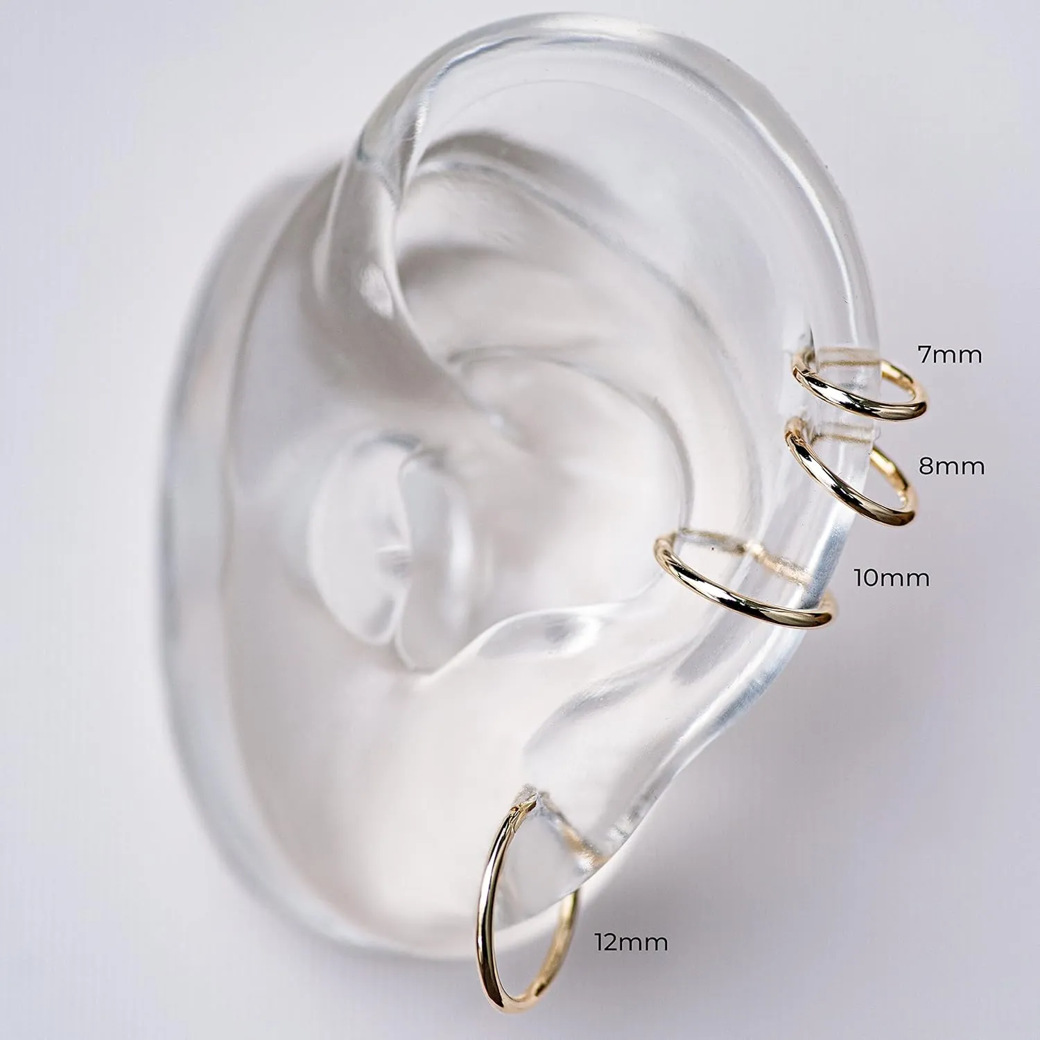 14k Real Solid Gold Hoop Piercings - Elegant Cartilage Daith Helix, Tragus, Conch, Rook Snug Design - Ear Clicker Ring - Stylish Piercing Jewelry - 16 Gauge, 1 Piece