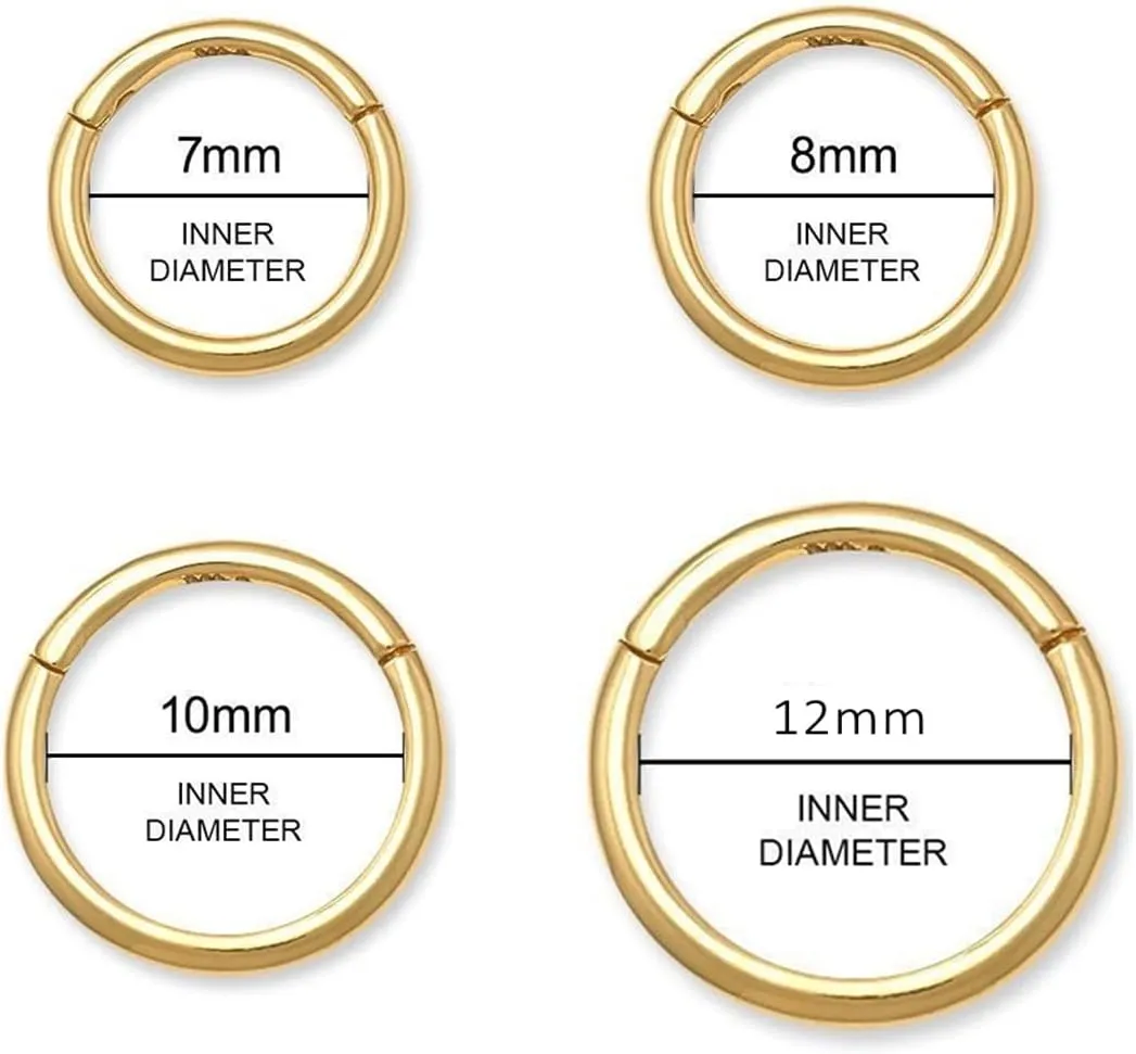14k Real Solid Gold Hoop Piercings - Elegant Cartilage Daith Helix, Tragus, Conch, Rook Snug Design - Ear Clicker Ring - Stylish Piercing Jewelry - 16 Gauge, 1 Piece