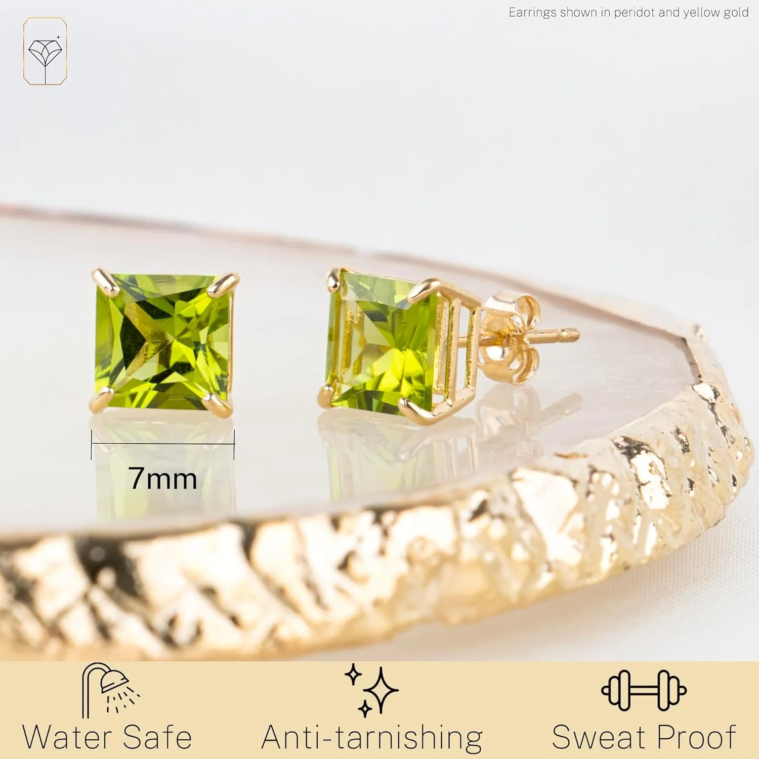 14k White or Yellow Gold Princess Cut Gemstone Square Stud Earrings for Women 7mm Solitaire Birthstone with Push Backs by MAX   STONE