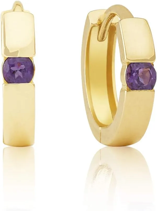 14k White or Yellow Gold Small Round Gemstone Huggie Hoop Earrings for Women with Channel Set and 2.5mm Birthstone by MAX   STONE
