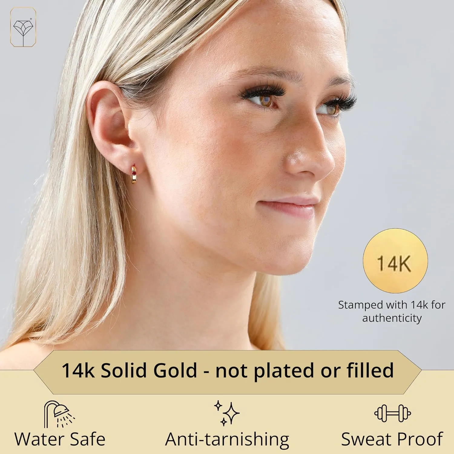 14k White or Yellow Gold Small Round Gemstone Huggie Hoop Earrings for Women with Channel Set and 2.5mm Birthstone by MAX   STONE