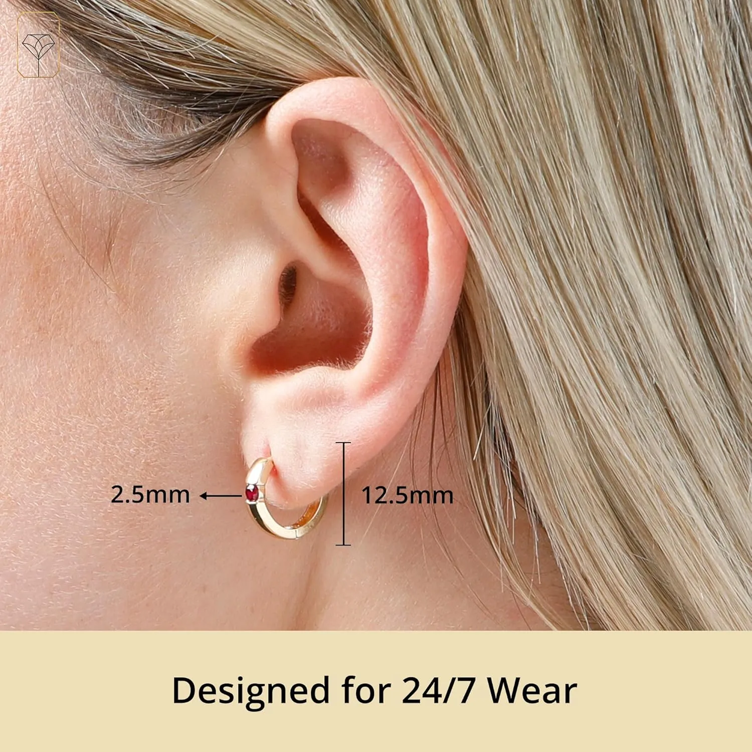 14k White or Yellow Gold Small Round Gemstone Huggie Hoop Earrings for Women with Channel Set and 2.5mm Birthstone by MAX   STONE