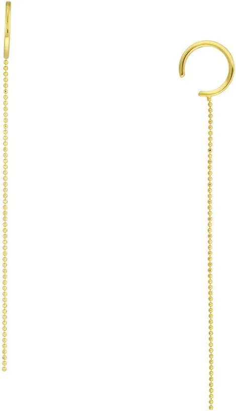 14K Yellow Gold Ear Cuff with Diamond-Cut Bead Fringe - 0.98mm - by Dazyle