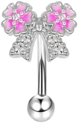 16G Stainless Steel Eyebrow Piercing Rings for Women Cute Rhinestone Flower Bowknot Rook Helix Cartilage Curved Barbell Earrings Body Piercings Jewelry