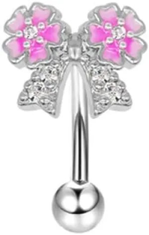 16G Stainless Steel Eyebrow Piercing Rings for Women Cute Rhinestone Flower Bowknot Rook Helix Cartilage Curved Barbell Earrings Body Piercings Jewelry