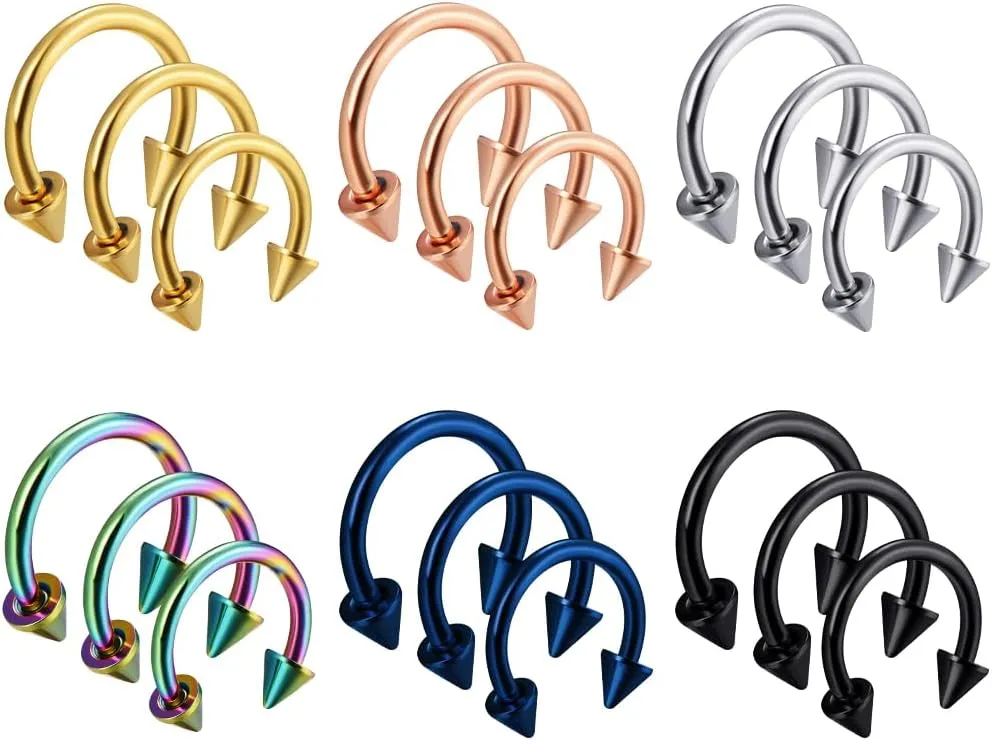 16G Stainless Steel Horseshoe Rings Nose Septum Eyebrow Tragus Lip Rings Daith Helix Piercing Jewelry Set 18pcs Horseshoe Piercing jewelry for Men and Women Comfort Fit