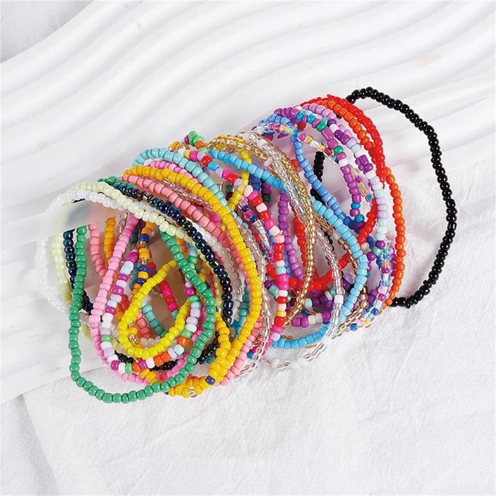 17pcs Bohemian Stackable Multilayer Elastic Bracelets - Handmade Seed Beaded Jewelry for Women & Girls