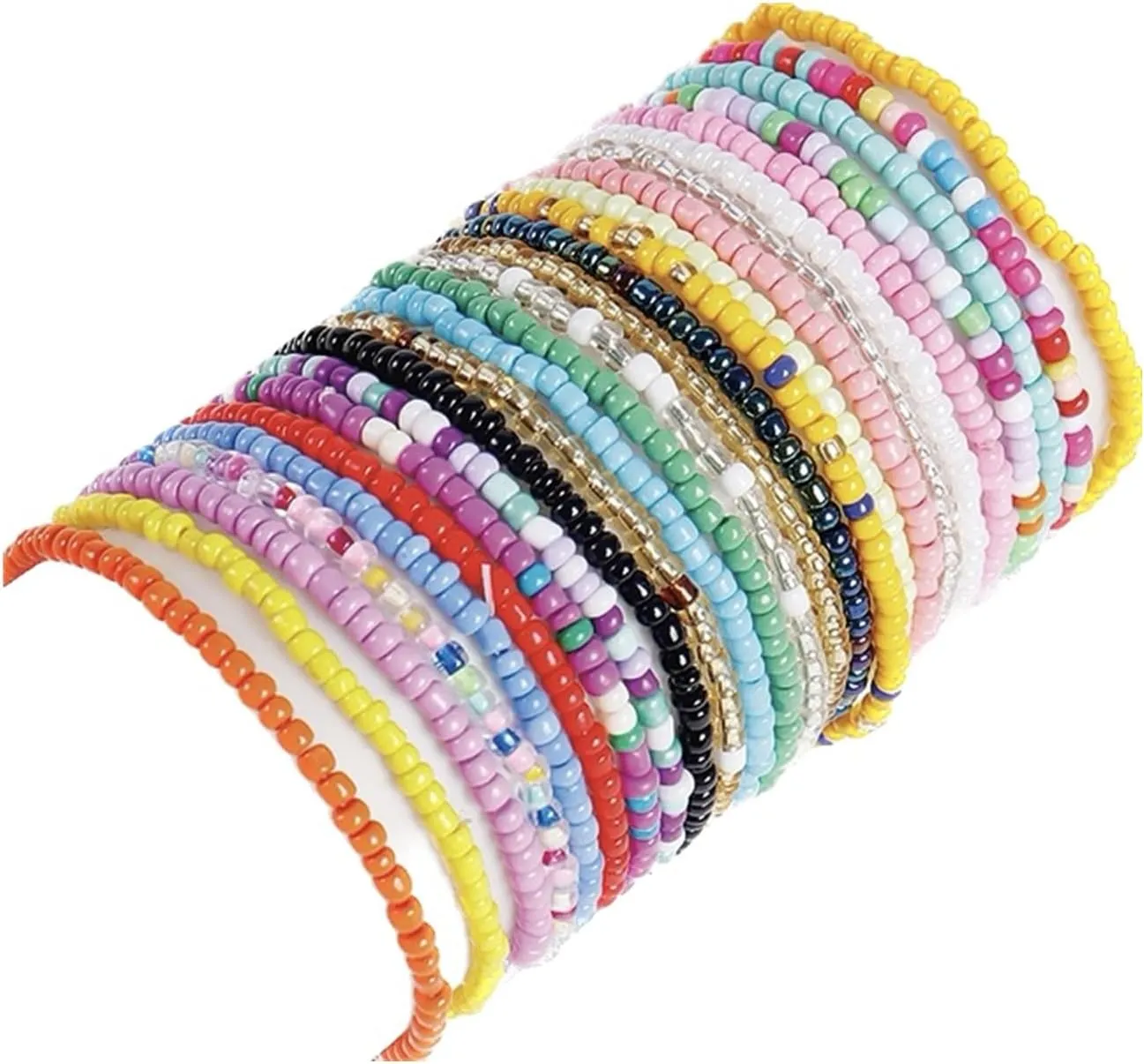 17pcs Bohemian Stackable Multilayer Elastic Bracelets - Handmade Seed Beaded Jewelry for Women & Girls