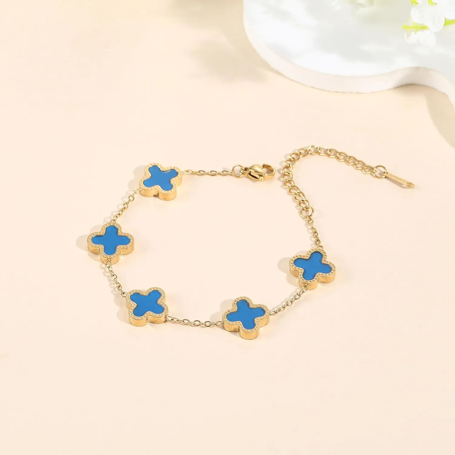 18K Gold Plated Clover Lucky Bracelet for Women Four leaf Bracelets Cute Colorful Bracelets Jewelry Gifts Trendy for Women