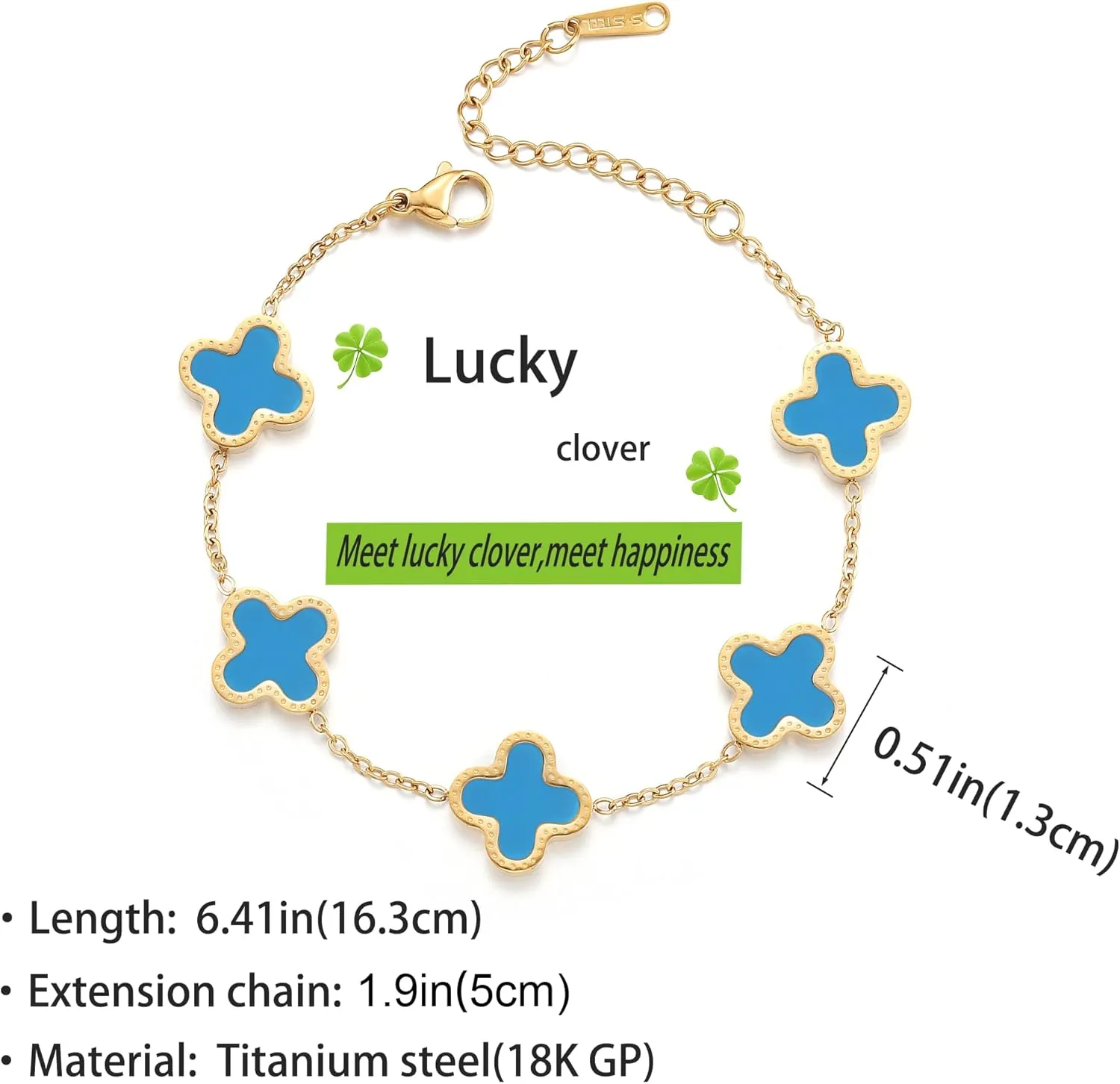 18K Gold Plated Clover Lucky Bracelet for Women Four leaf Bracelets Cute Colorful Bracelets Jewelry Gifts Trendy for Women