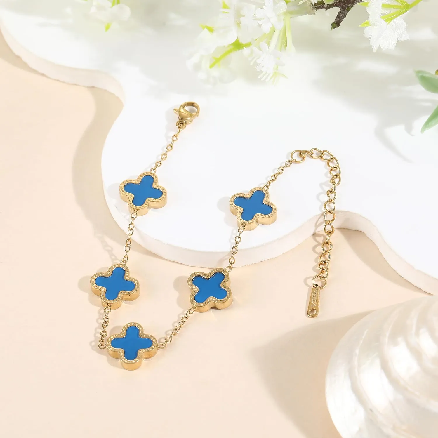 18K Gold Plated Clover Lucky Bracelet for Women Four leaf Bracelets Cute Colorful Bracelets Jewelry Gifts Trendy for Women