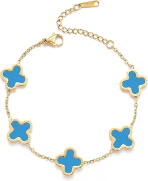18K Gold Plated Clover Lucky Bracelet for Women Four leaf Bracelets Cute Colorful Bracelets Jewelry Gifts Trendy for Women