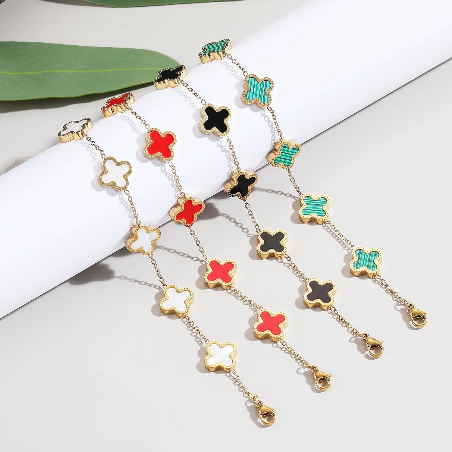 18K Gold Plated Clover Lucky Bracelet for Women Four leaf Bracelets Cute Colorful Bracelets Jewelry Gifts Trendy for Women