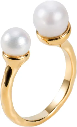 18K Gold Plated Freshwater Cultured Pearl Ring Gold Knuckle Rings Two Pearls Open Midi Ring Open Cuff Wrap Band