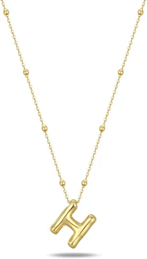 18k Gold Vermeil Bubble Letter Necklace Trendy Balloon Initial Pendant Dainty Charm A-Z Custom Name Necklace Layer Wear-Resistant Jewelry for Women 18'' 2'' Extension 925 Silver Chain H