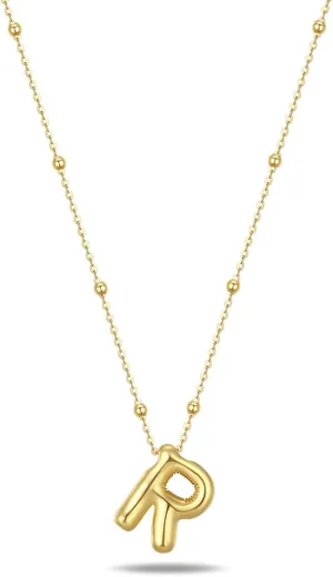 18k Gold Vermeil Bubble Letter Necklace Trendy Balloon Initial Pendant Dainty Charm A-Z Custom Name Necklace Layer Wear-Resistant Jewelry for Women 18'' 2'' Extension 925 Silver Chain R