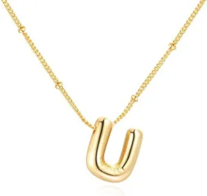 18k Gold Vermeil Bubble Letter Necklace Trendy Balloon Initial Pendant Dainty Charm A-Z Custom Name Necklace Layer Wear-Resistant Jewelry for Women 18'' 2'' Extension 925 Silver Chain U