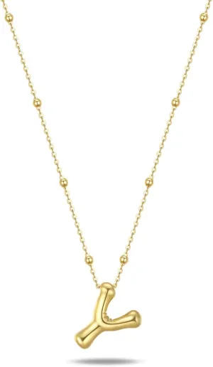18k Gold Vermeil Bubble Letter Necklace Trendy Balloon Initial Pendant Dainty Charm A-Z Custom Name Necklace Layer Wear-Resistant Jewelry for Women 18'' 2'' Extension 925 Silver Chain Y