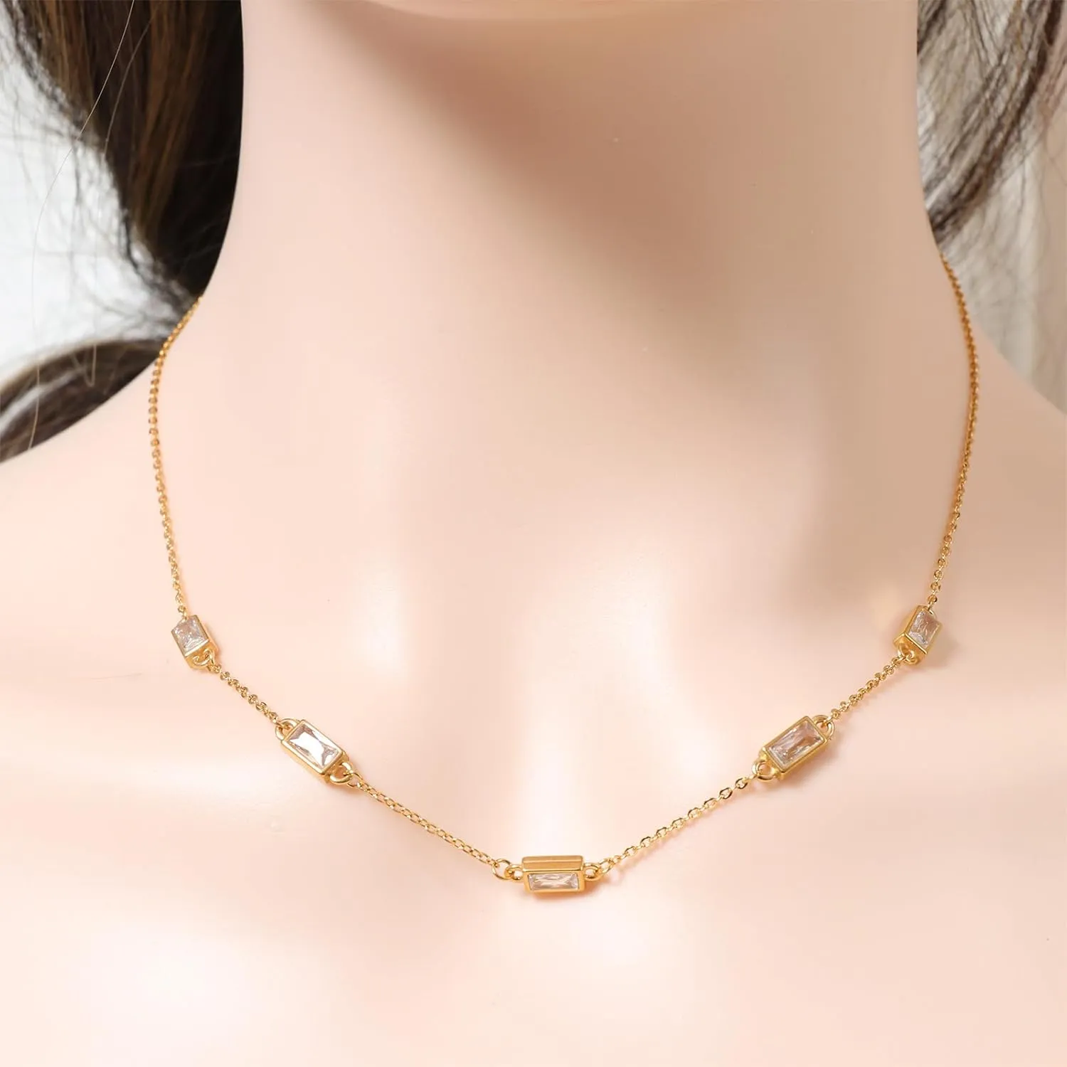18k/14k Gold Plated Jewelry Set for Women 4/2 Pcs Emerald-cut/Heart/Cushion-cut Cubic Zirconia Necklace Earring Bracelet Anklet Set Birthstone Jewelry Wife Mother Wedding Prom Birthday Gift